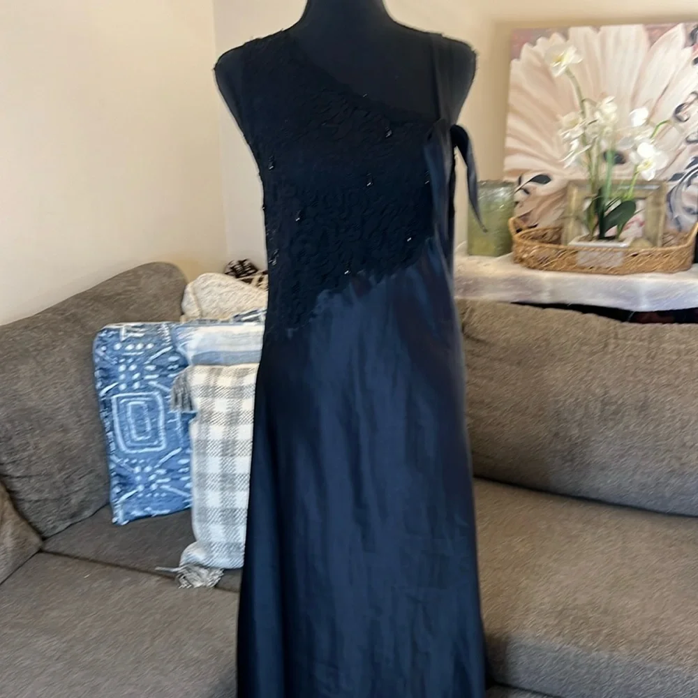 Vintage Victorias secret gold label slip midi‎ black dress Size L